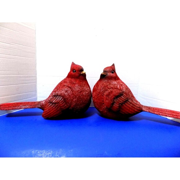 NEW Large Red Cardinals Birds Statue Figurine Home Decor Holiday Winter - Picture 1 of 9